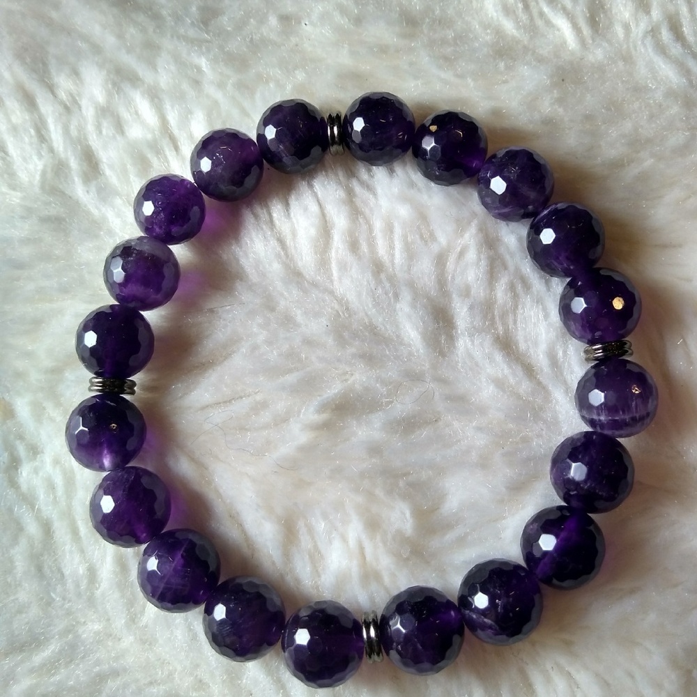 Handmade Amethyst Faceted Beads Unisex Bracelet